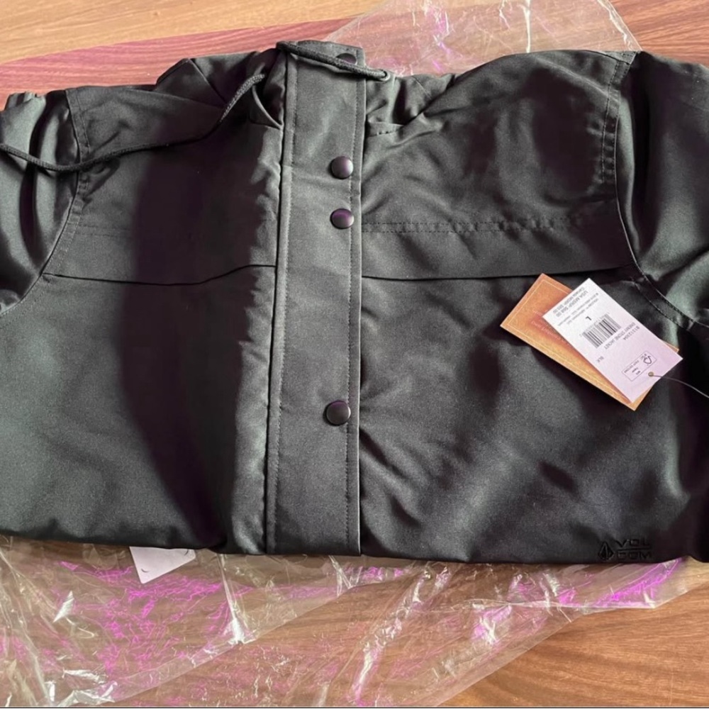 Black Raincoat Windbreaker Jacket with Snap Buttons